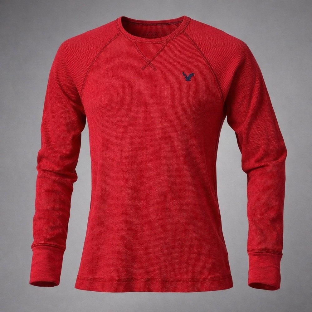 American Eagle Mens XS Red Waffle‎ Knit Thermal Long Sleeve Shirt Vintage Fit